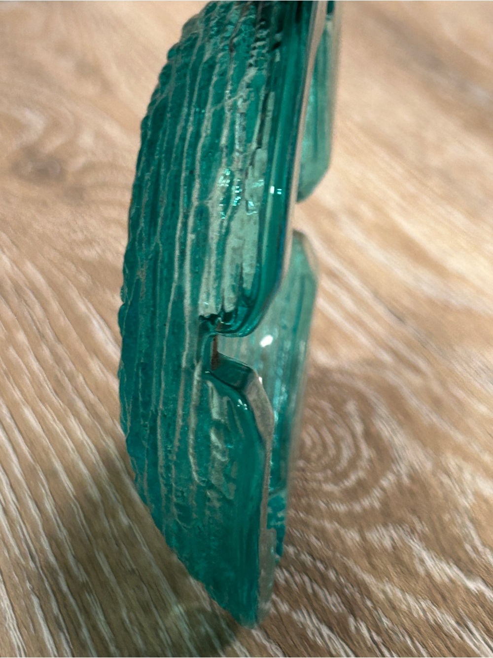 Vintage MCM Teal Aqua Heavy Glass Ashtray Catchall Trinket Dish Ripple Bark 4.5” - Picture 6 of 9